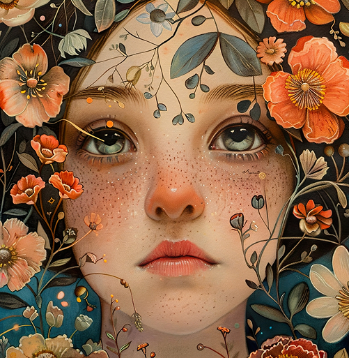 Floral Portrait Art Canvas details-Krystovallia